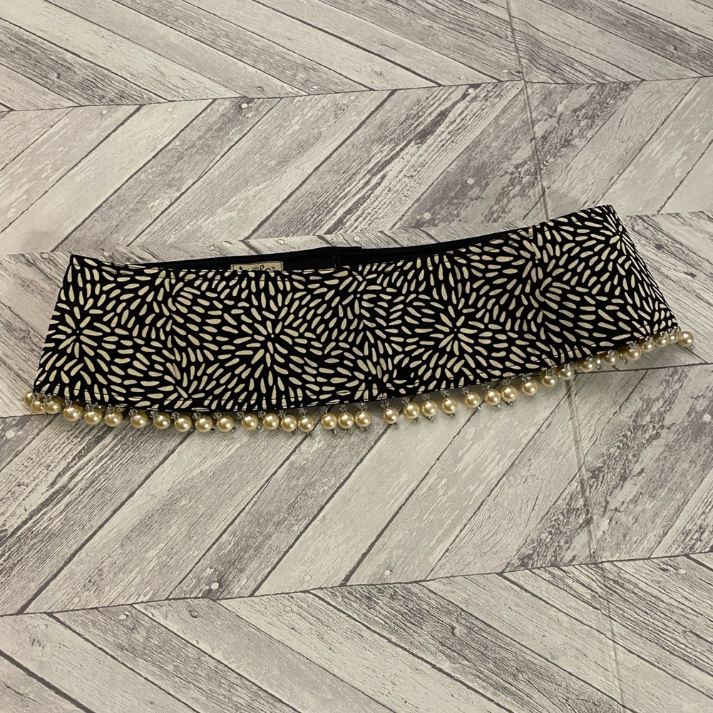 MILOS PRINTED FABRIC BELT & VELCRO PEARL FRINGES SIZE L